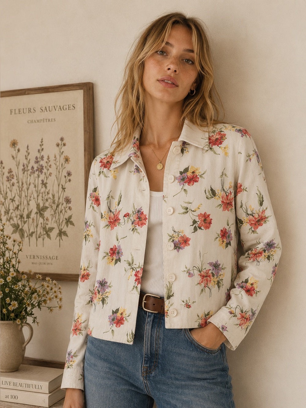 Vintage Tradition White Floral Jacket - 14